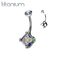 Implant Grade Titanium Vitrail Medium CZ Simple Square Gem Belly Ring