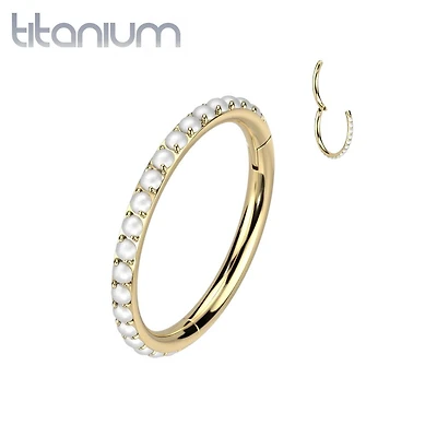 Implant Grade Titanium Gold PVD Pearl Studded Hinged Cartilage Clicker Hoop