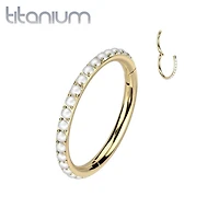 Implant Grade Titanium Gold PVD Pearl Studded Hinged Cartilage Clicker Hoop