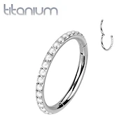 Implant Grade Titanium Pearl Studded Hinged Cartilage Clicker Hoop