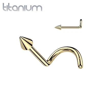Implant Grade Titanium Gold PVD Small Spike Corkscrew Nose Stud