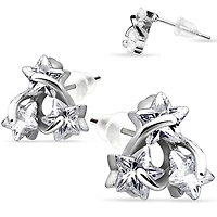 925 Sterling Silver Ultra Clear CZ Crystal 3 Stars Earring Studs