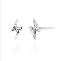 925 Sterling Silver White CZ Lightning Bolt Minimal Earring