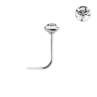 925 Sterling Silver 2.5mm Crystal L Shape Nose Pin Ring Stud