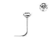 925 Sterling Silver 2.5mm Crystal L Shape Nose Pin Ring Stud