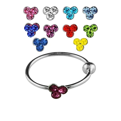 925 Sterling Silver 3 Gem Flower Nose Hoop Ring