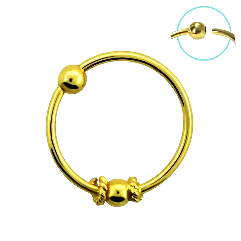 925 Sterling Silver 18kt Gold Plated Tribal Beaded Nose Hoop Ring