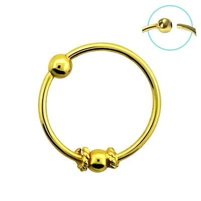 925 Sterling Silver 18kt Gold Plated Tribal Beaded Nose Hoop Ring