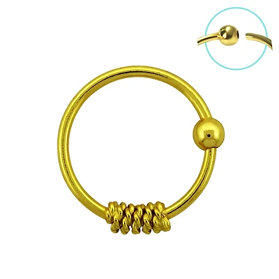 925 Sterling Silver 18kt Gold Plated Tribal Wire Twist Nose Hoop Ring