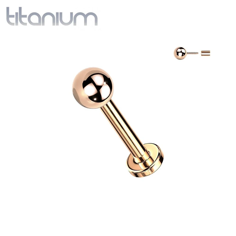 Implant Grade Titanium Rose Gold PVD Threadless Push In Ball Top Labret With Flat Back