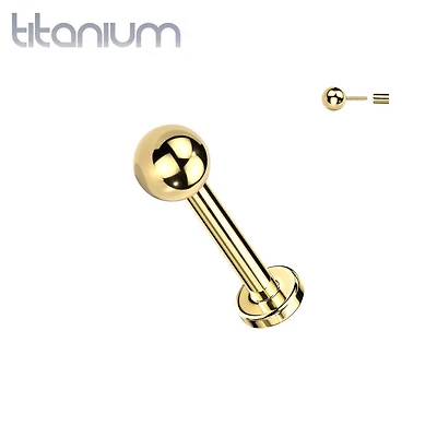 Implant Grade Titanium Gold PVD Threadless Push In Ball Top Labret With Flat Back