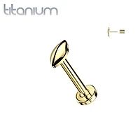 Implant Grade Titanium Gold PVD Minimal Marquise Push In Threadless Labret With Flat Back