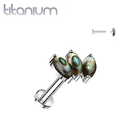 Implant Grade Titanium Triple Marquise Abalone Shell Internally Threaded Flat Back Labret