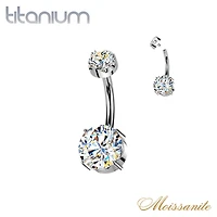 Implant Grade Titanium White Moissanite Internally Threaded Round Belly Ring