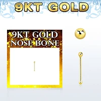9KT Real Solid Gold Small Ball Top Nose Bone Pin Ring