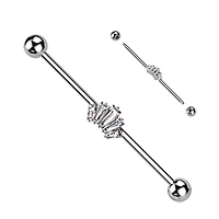 316L Surgical Steel White CZ 5 Gem Baguette Industrial Barbell