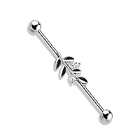 316L Surgical Steel White CZ Leaf Industrial Barbell