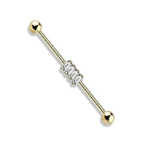 316L Surgical Steel Gold PVD Baguette Gem Cluster Industrial Barbell