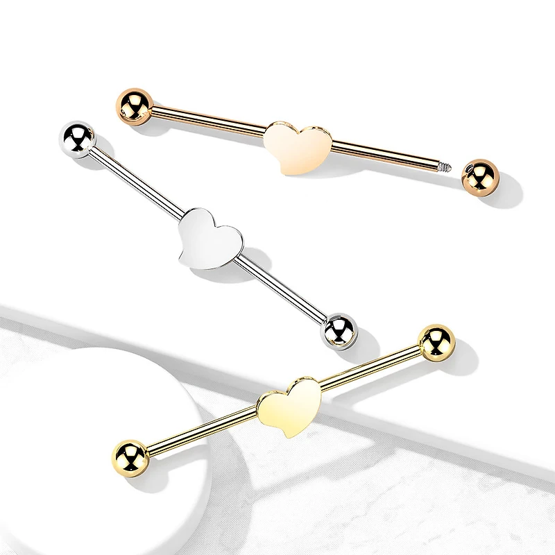 316L Surgical Steel Gold PVD Flat Fixed Heart Shape Industrial Barbell