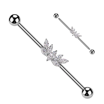 316L Surgical Steel Large White CZ Wing Design Marquise Gem Cluster Industrial Barbell