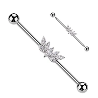 316L Surgical Steel Large White CZ Wing Design Marquise Gem Cluster Industrial Barbell