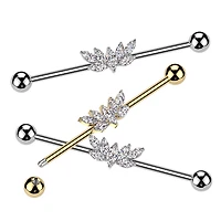 316L Surgical Steel Large White CZ Wing Design Marquise Gem Cluster Industrial Barbell