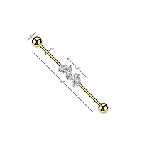 316L Surgical Steel Gold PVD White CZ Marquise & Baguette Gem Industrial Barbell