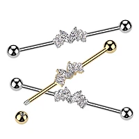 316L Surgical Steel White CZ Marquise & Baguette Gem Industrial Barbell