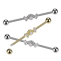 316L Surgical Steel White CZ Baguette Beaded Industrial Barbell