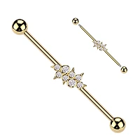 316L Surgical Steel Gold PVD White CZ Bezel Spike Gem Cluster Industrial Barbell