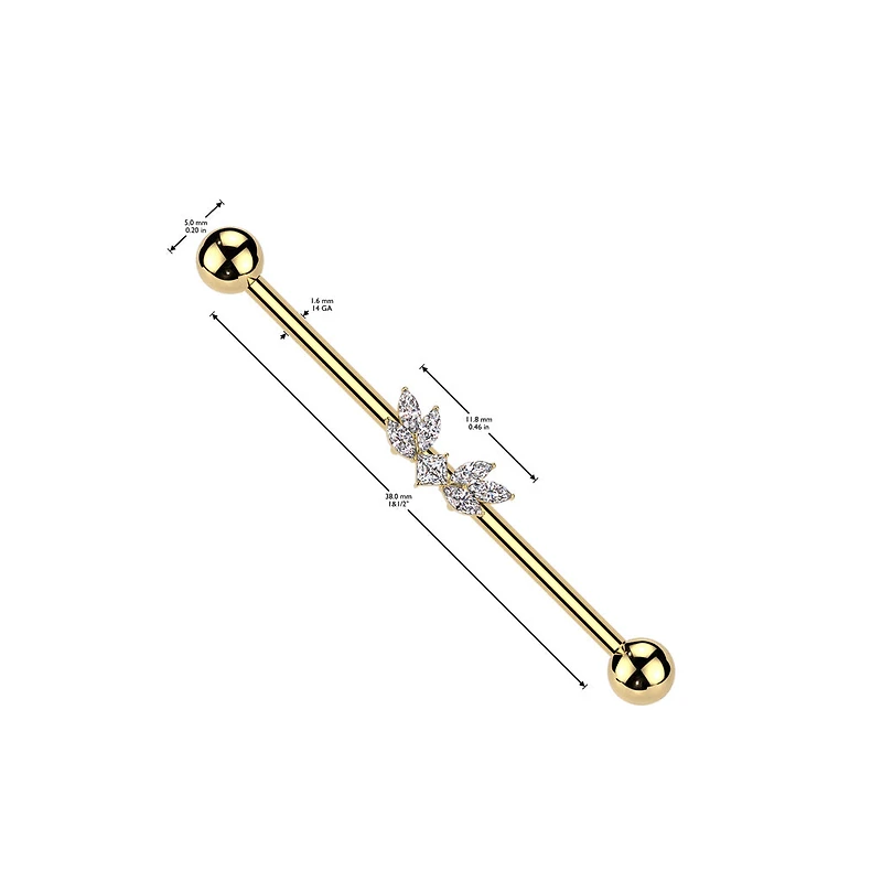 316L Surgical Steel White CZ Wing Design Gem Cluster Industrial Barbell