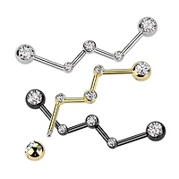 316L Surgical Steel Gold PVD White CZ Constellation Industrial Barbell