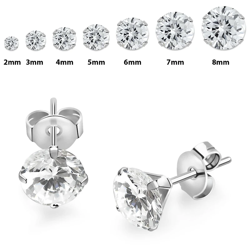 Pair of 316L Surgical Steel Flat White CZ Prong Stud Earrings