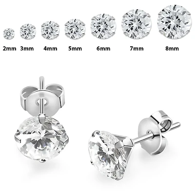 Pair of 316L Surgical Steel Flat White CZ Prong Stud Earrings