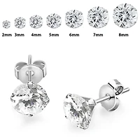 Pair of 316L Surgical Steel Flat White CZ Prong Stud Earrings