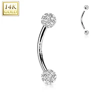 14kt White Gold 16ga Small White Multi CZ Cluster Curved Barbell