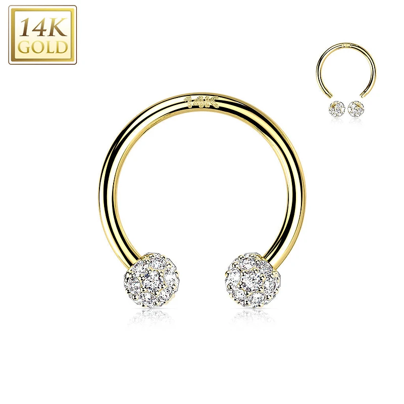 14kt Yellow Gold White Multi CZ Cluster Horseshoe