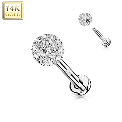 14kt White Gold Multi CZ Cluster Flat Back Labret