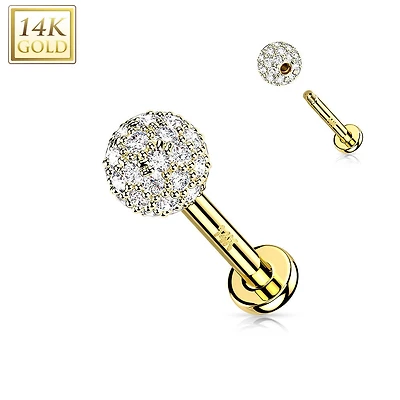 14kt Yellow Gold Multi CZ Cluster Flat Back Labret
