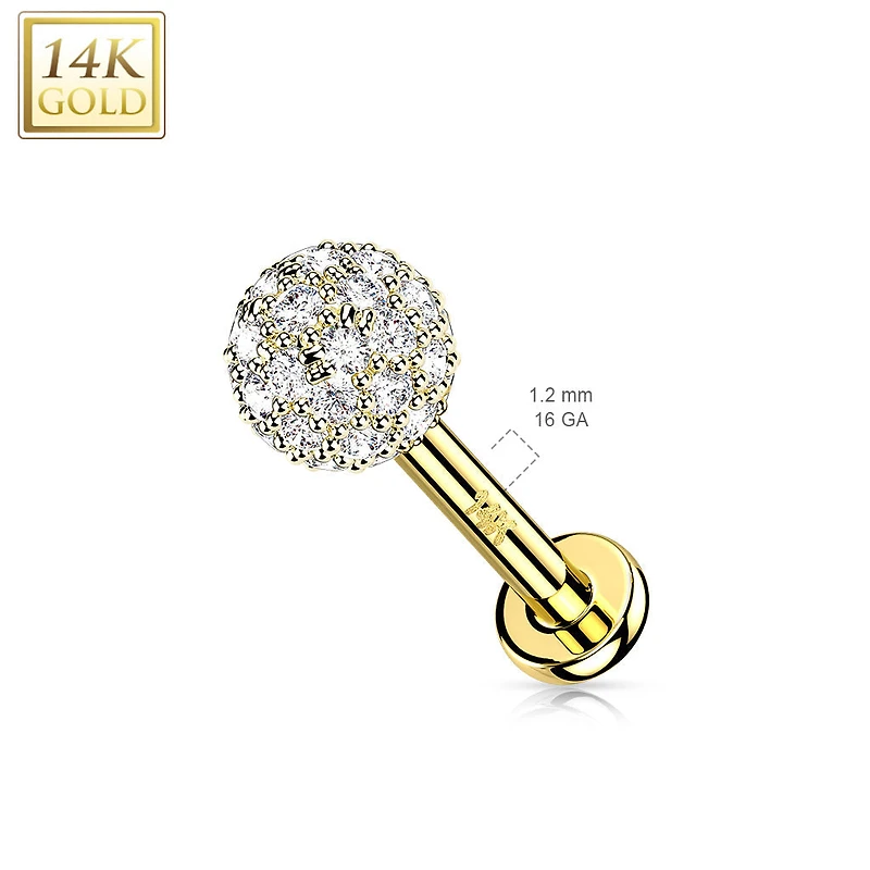 14kt Yellow Gold Multi CZ Cluster Flat Back Labret