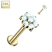 14KT Yellow Gold White Opal Flower Internally Threaded Flat Back Labret