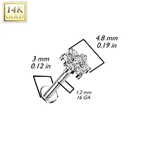 14KT Yellow Gold White Opal Flower Internally Threaded Flat Back Labret