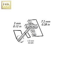 14KT Yellow Gold White CZ Cross Flat Back Labret