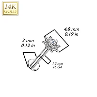 14KT Yellow Gold White CZ Beaded Internally Threaded Flat Back Labret