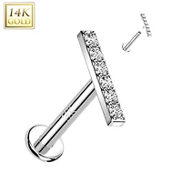 14KT White Gold White CZ Bar Internally Threaded Flat Back Labret
