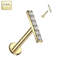 14KT Gold White CZ Bar Internally Threaded Flat Back Labret