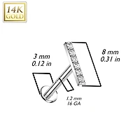 14KT White Gold White CZ Bar Internally Threaded Flat Back Labret