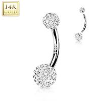 14kt White Gold Multi CZ Cluster Ball Belly Ring