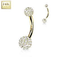 14kt Yellow Gold Multi CZ Cluster Ball Belly Ring