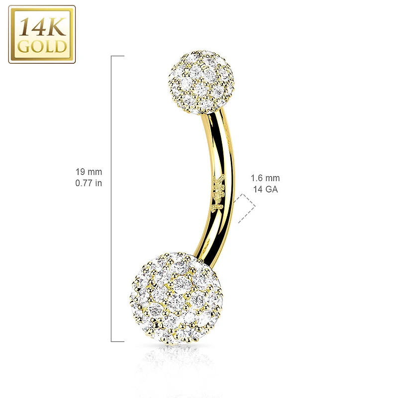 14kt Yellow Gold Multi CZ Cluster Ball Belly Ring